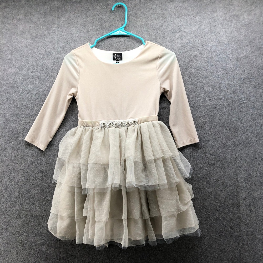 Pink & Violet Velvet Tulle Dress Girls 10 Beige Holiday Party Special Occasion